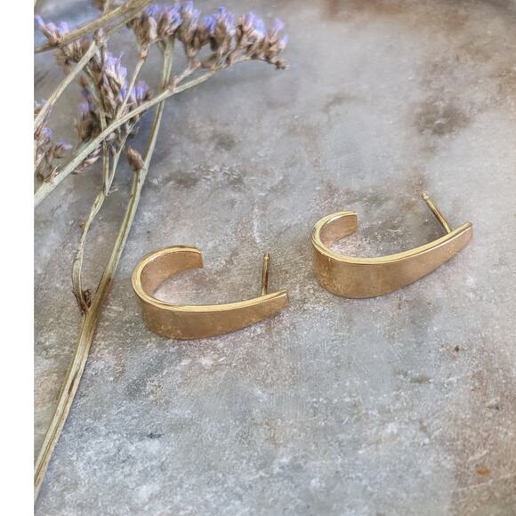 Estate 14k Yellow Gold Half Hoop Drop Curve Earrings - Picture 1 of 10